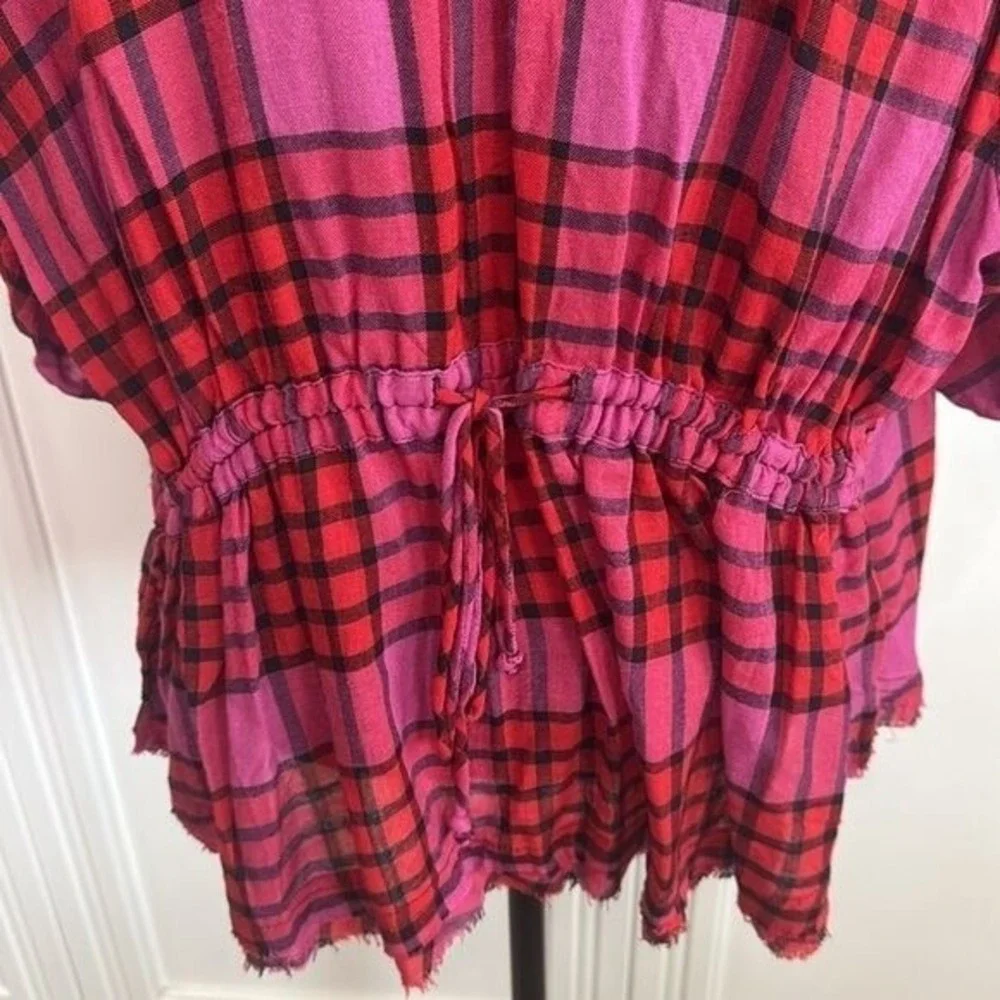Free‎ People Shirt Red and Pink Plaid